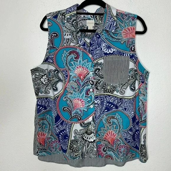 Chico’s Sleeveless Paisley Button-Back Shirt size 3 -XL - Picture 3 of 7